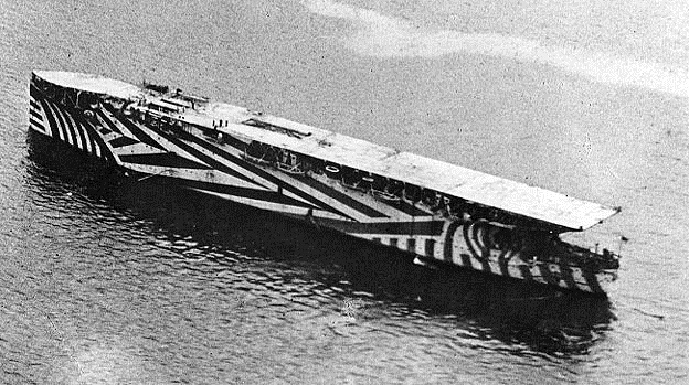 HMS Argus showing the full-length flight deck