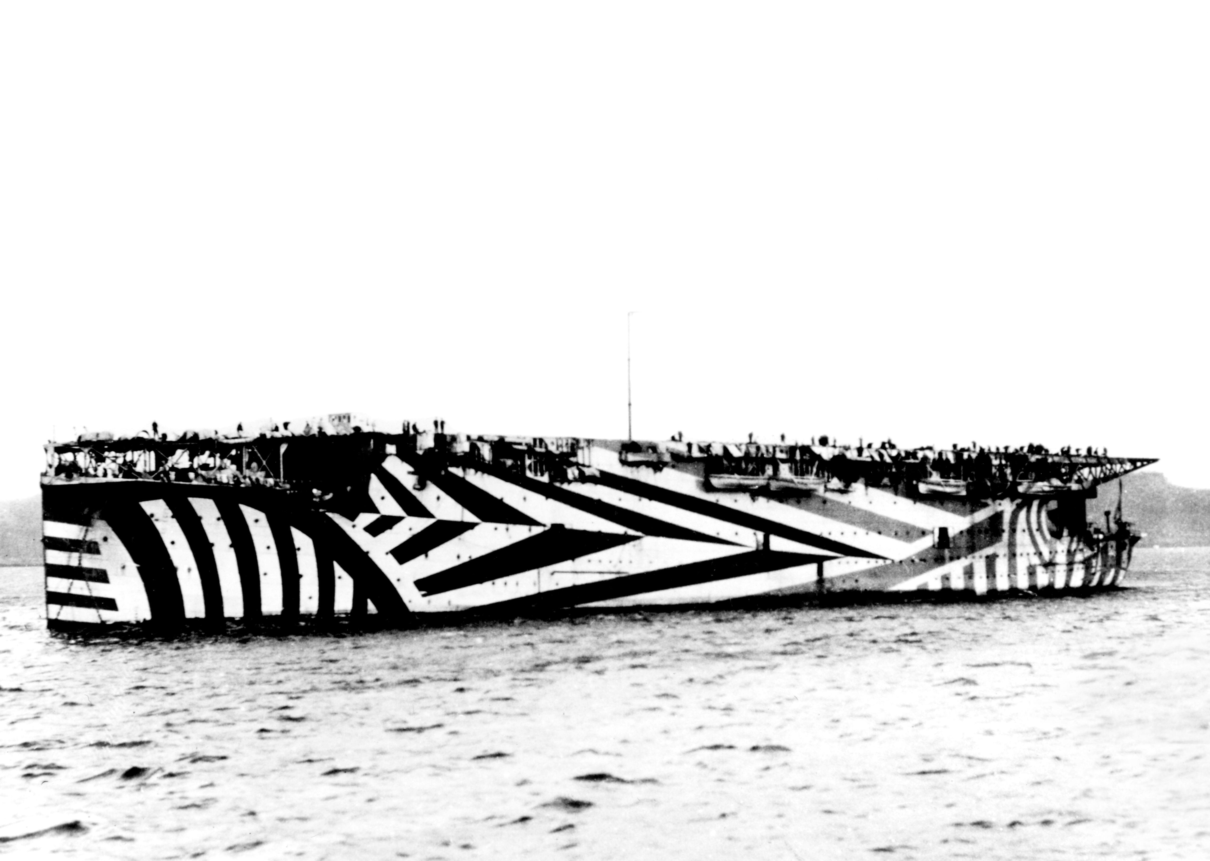 HMS Argus with distinctive dazzle camouflage