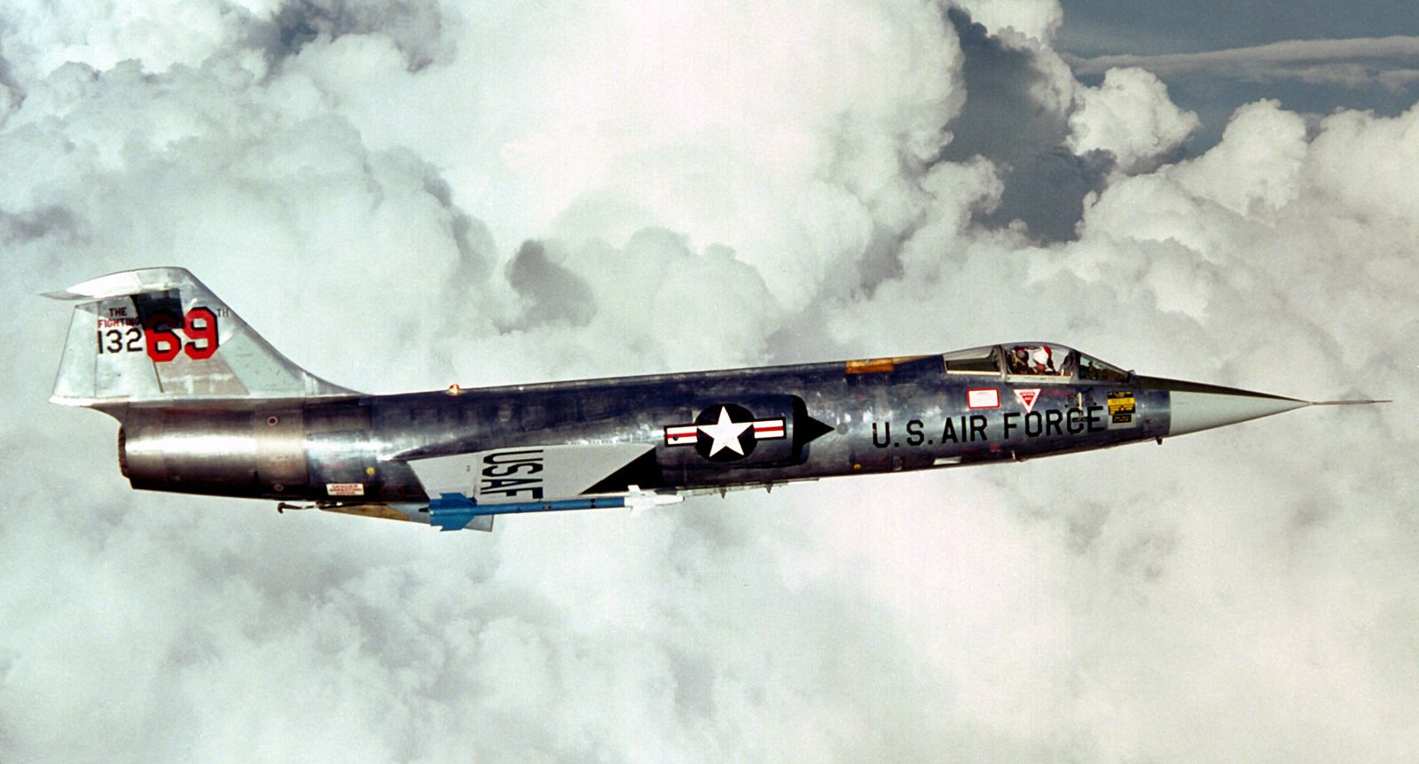 Lightning F.6 in supersonic flight, showing shock wave formation and clean aerodynamic lines